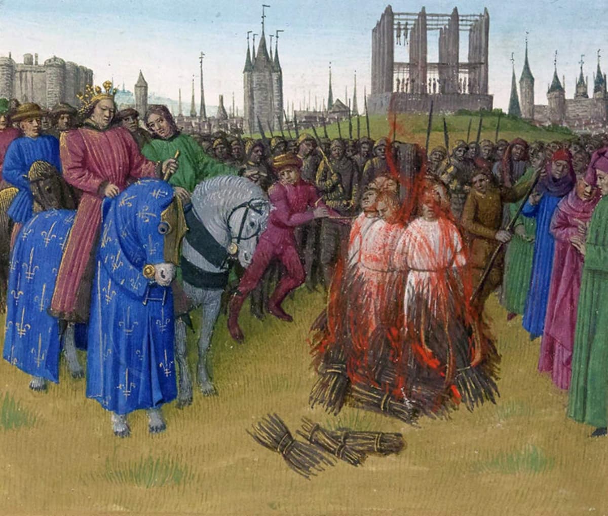 Публичная казнь еретиков иллюстрация из Великой хроники Франции 1460&ndash;1465 годы