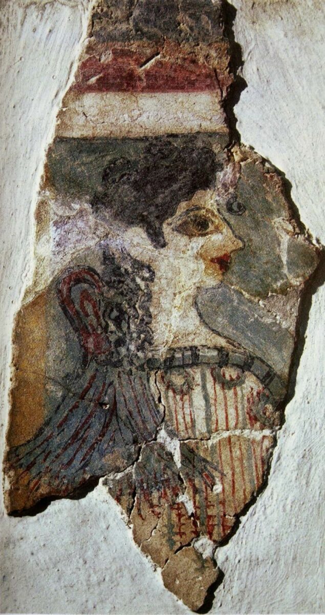 Фреска Парижанка из Кносского дворца, ок. 1350 до н. э. &mdash; минойская жрица с красными губами