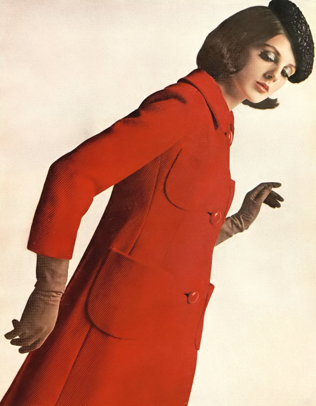 Тилли Тиццани в красном пальто Bardley, Harper's Bazaar, сентябрь 1962
