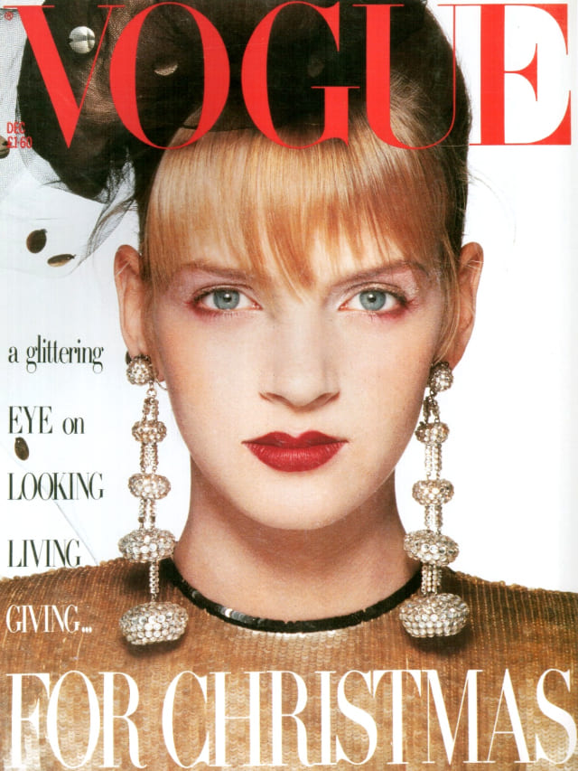 Ума Турман на обложке Vogue UK, декабрь 1985, фотограф Патрик Демаршелье