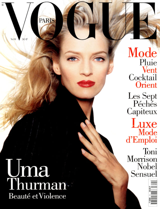 Ума Турман на обложке Vogue Paris, ноябрь 1994, фотограф Марк Испар