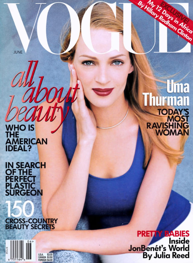 Ума Турман на обложке Vogue US, июнь 1997, фотограф Стивен Мейзель