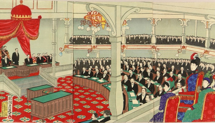 Заседание японского парламента в 1890 году Тоёхара Тиканобу эпоха Мэйдзи