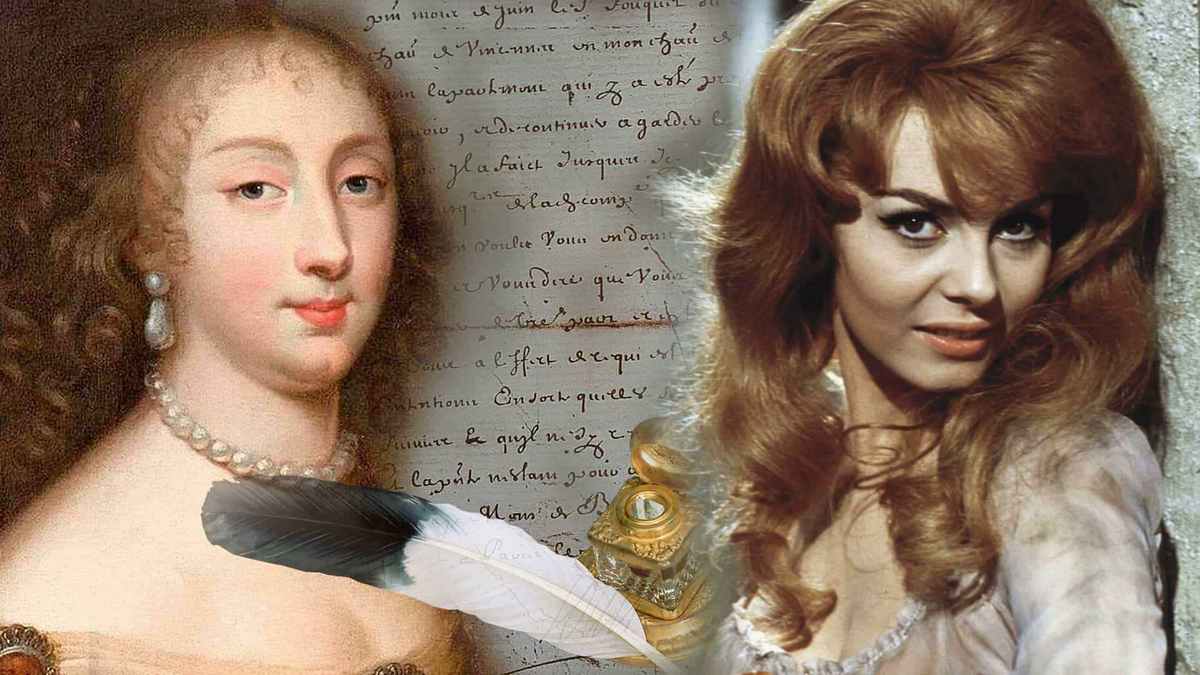 Мишель Мерсье в роли Анжелики и портрет Анжелики де Фонтанж