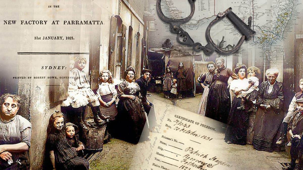 Женщины-каторжницы во дворе Парраматтской женской фабрики в колониальной Австралии