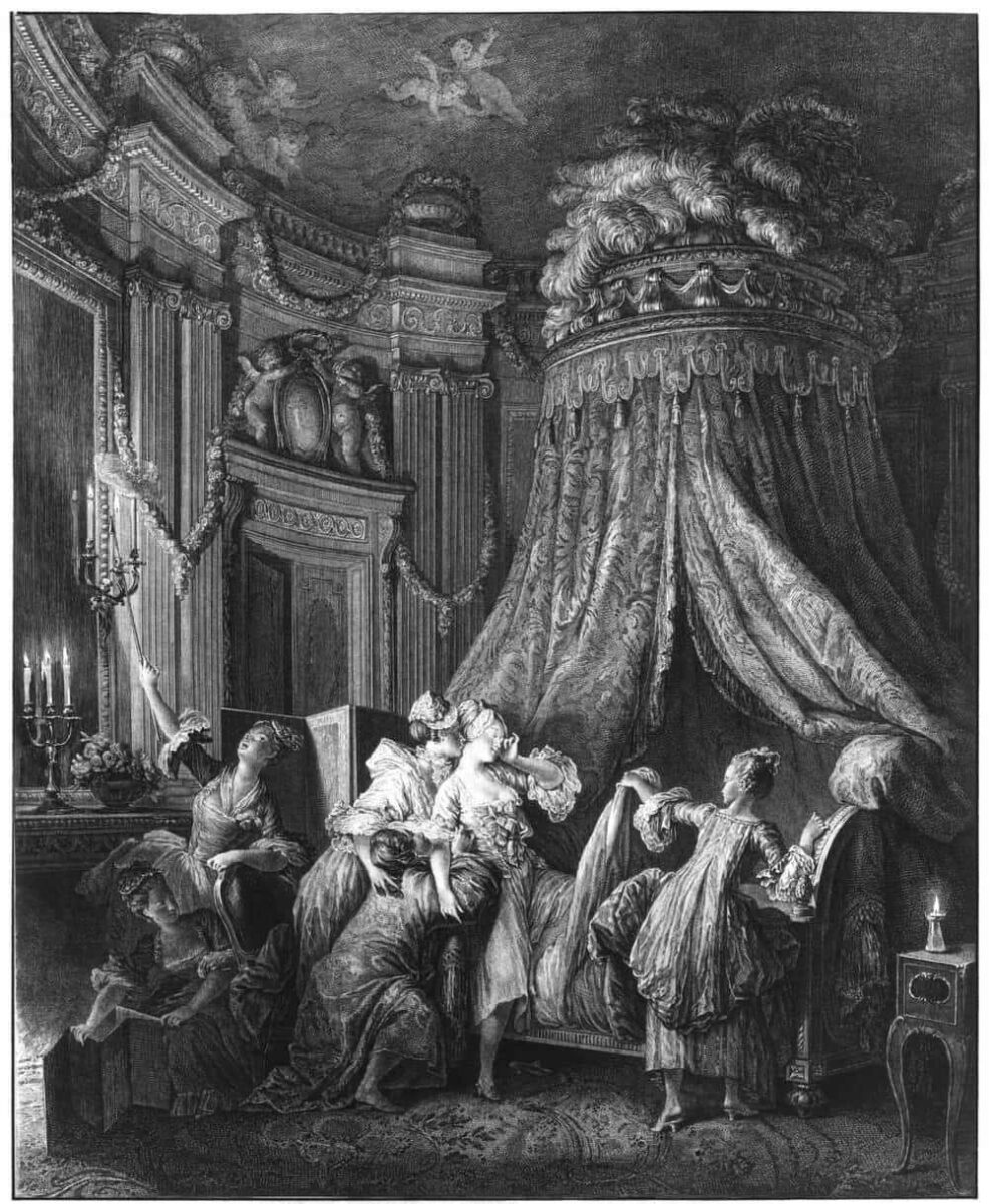 Отход ко сну знатной дамы. Гравюра Жана-Мишеля Моро Младшего, 1770-е годы