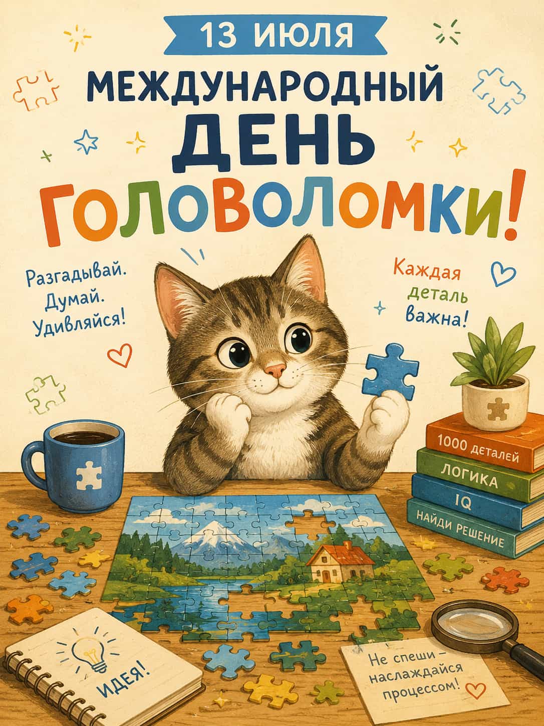 Открытка 13&nbsp;июля - Международный день головоломки 