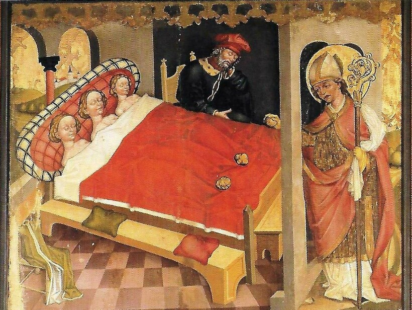 Спящие девушки. Средневековая миниатюра