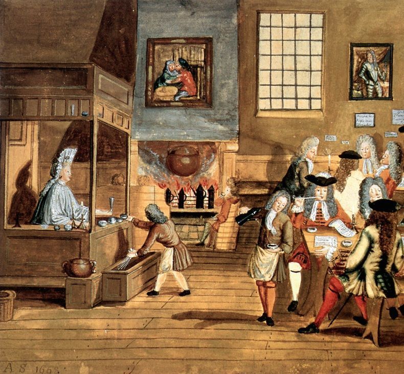 Гравюра: шоколадный дом &laquo;Уайт'с&raquo; в Лондоне, 1708 год