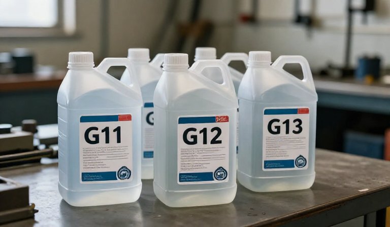Бутылки антифриза G11 G12 G13 на столеБутылки антифриза G11 G12 G13 на столе