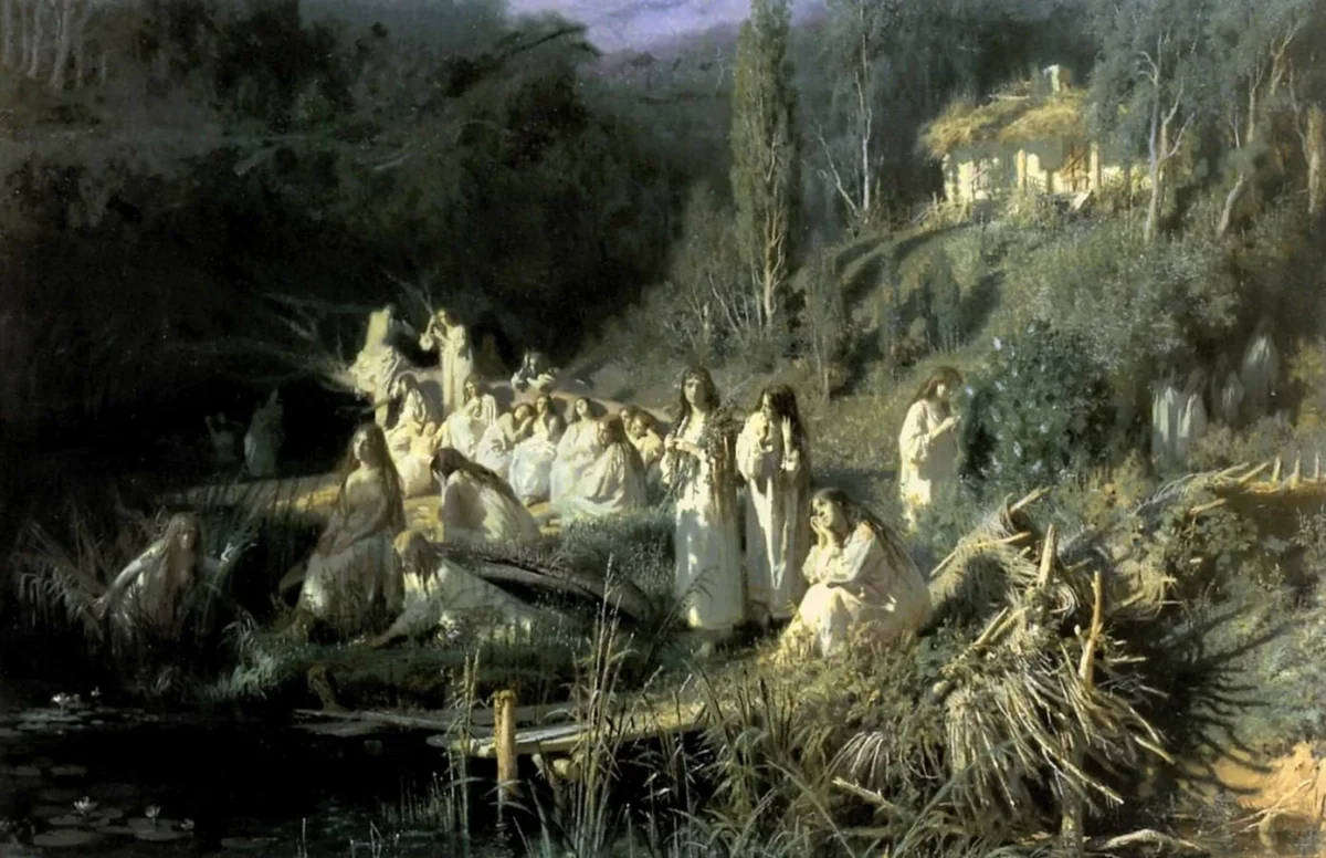 Картина Ивана Крамского &laquo;Русалки&raquo; 1871 год &mdash; ночное поле, белые фигуры женщин в лунном свете