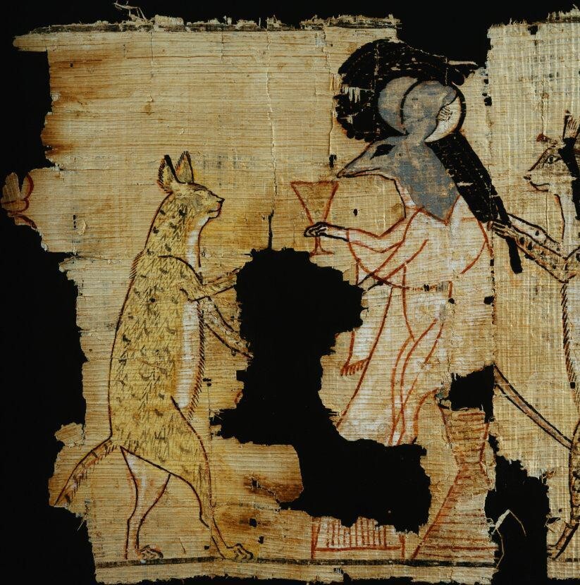 Сатирический папирус с кошкой и мышью из Туна эль-Гебель, около 1129–1111 годов до нашей эры