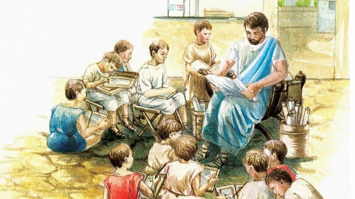 акварельный рисунок: школа в древнем риме