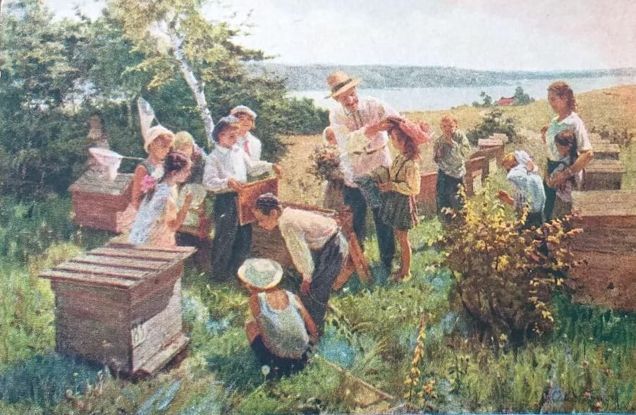 Фёдор Савостьянов. Школьники на колхозной пасеке. 1955