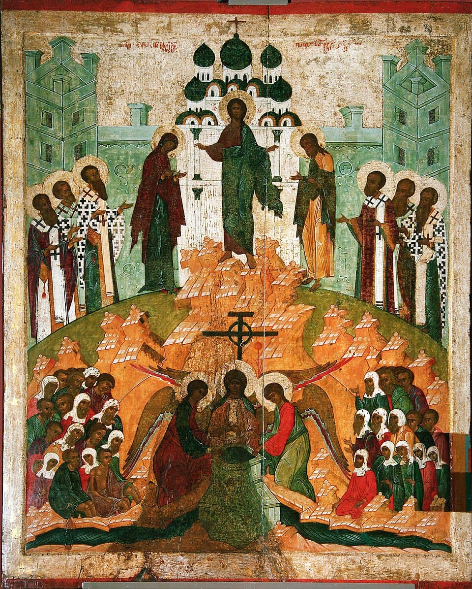 Икона Происхождение честных древ Животворящего Креста, XVI век