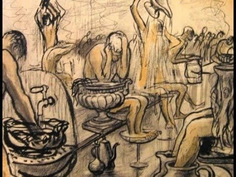 Иллюстрация к рассказу Зощенко &laquo;Баня&raquo; &mdash; советская баня, шайки, очередь