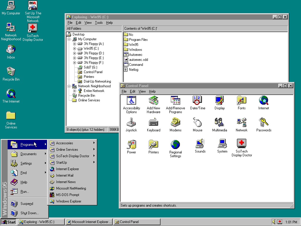 Интерфейс Windows 95 с кнопкой Пуск, 1995 год