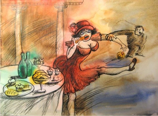 Советский театр 1920-х годов, буфет в антракте &mdash; иллюстрация к теме рассказа &laquo;Аристократка&raquo;