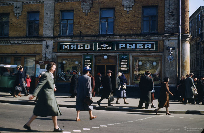 Магазин №20 в Москве, реклама рыбы и мяса, 1952&ndash;1954