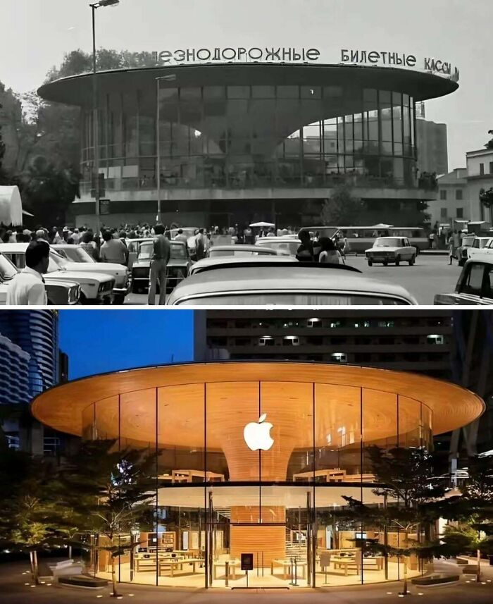 Круглое здание &laquo;Железнодорожные билетные кассы&raquo; и магазин Apple