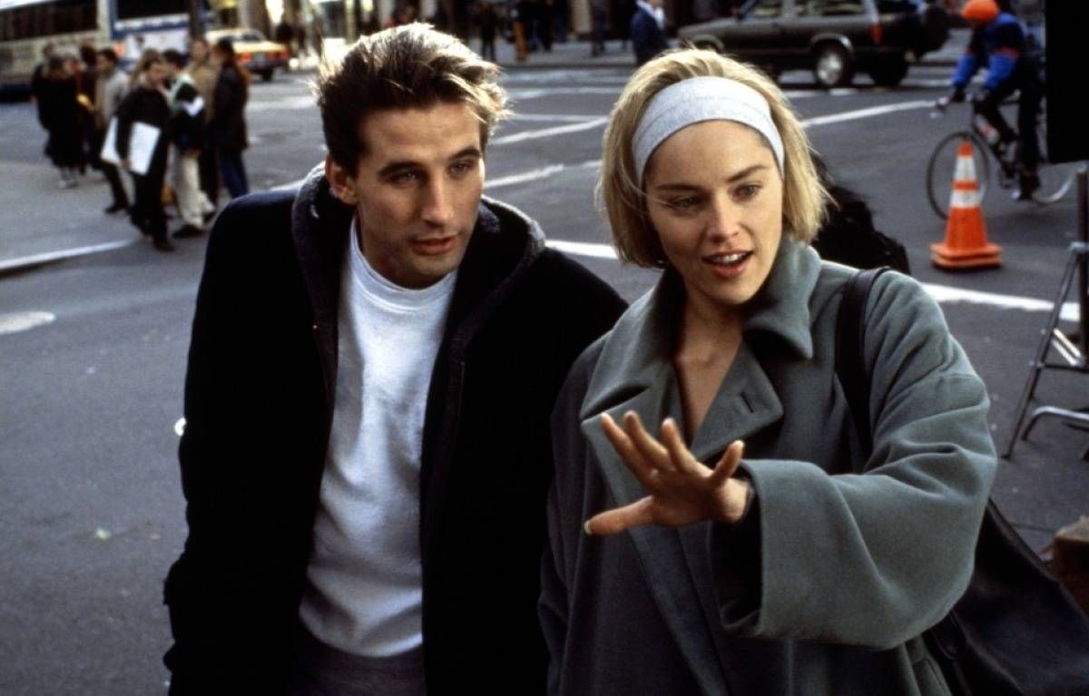 Шэрон Стоун и Уильям Болдуин в промо-материалах триллера Хищница 1993 года