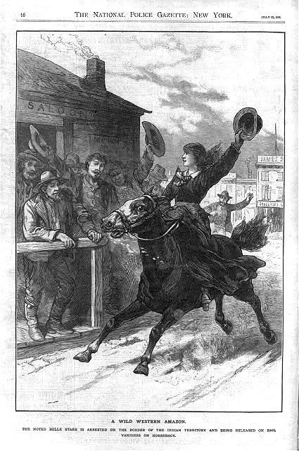 Иллюстрация из книги &laquo;Bella Starr, the Bandit Queen, or the Female Jesse James&raquo;, National Police Gazette, 1889 год