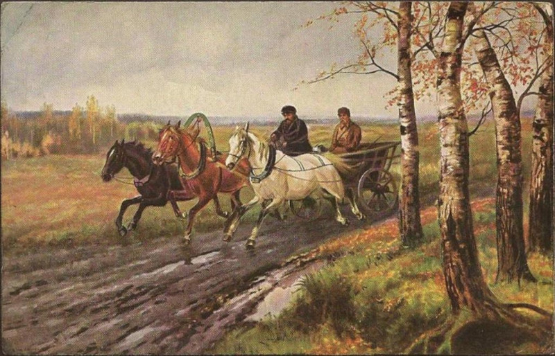 И. М. Львов. Тройка. Зимняя дорога с тройкой лошадей