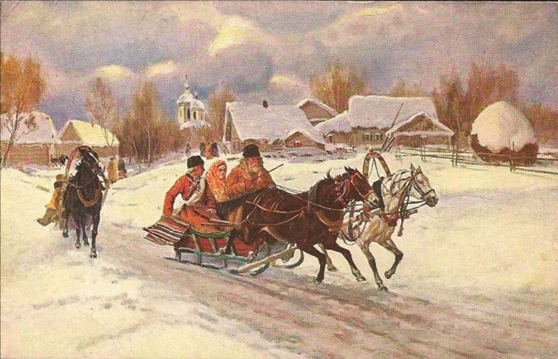 И. М. Львов. В гости. Крестьяне едут в гости на лошади
