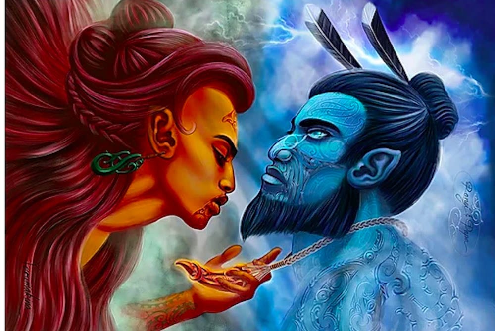 Ранги и Папа, маорийские Небо и Земля, на иллюстрации 2017 года из проекта Arts Elemental