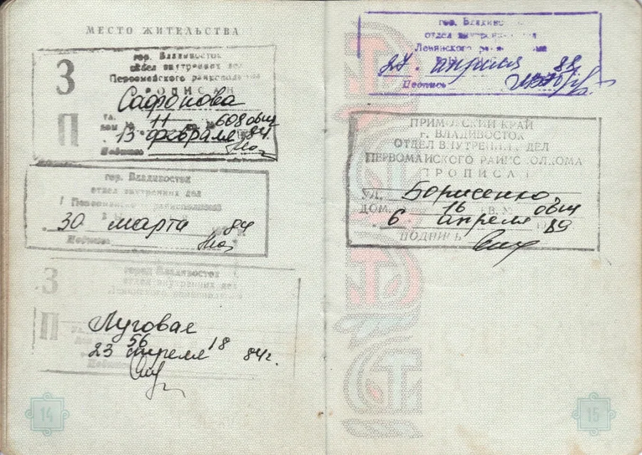Штамп о прописке в советском паспорте